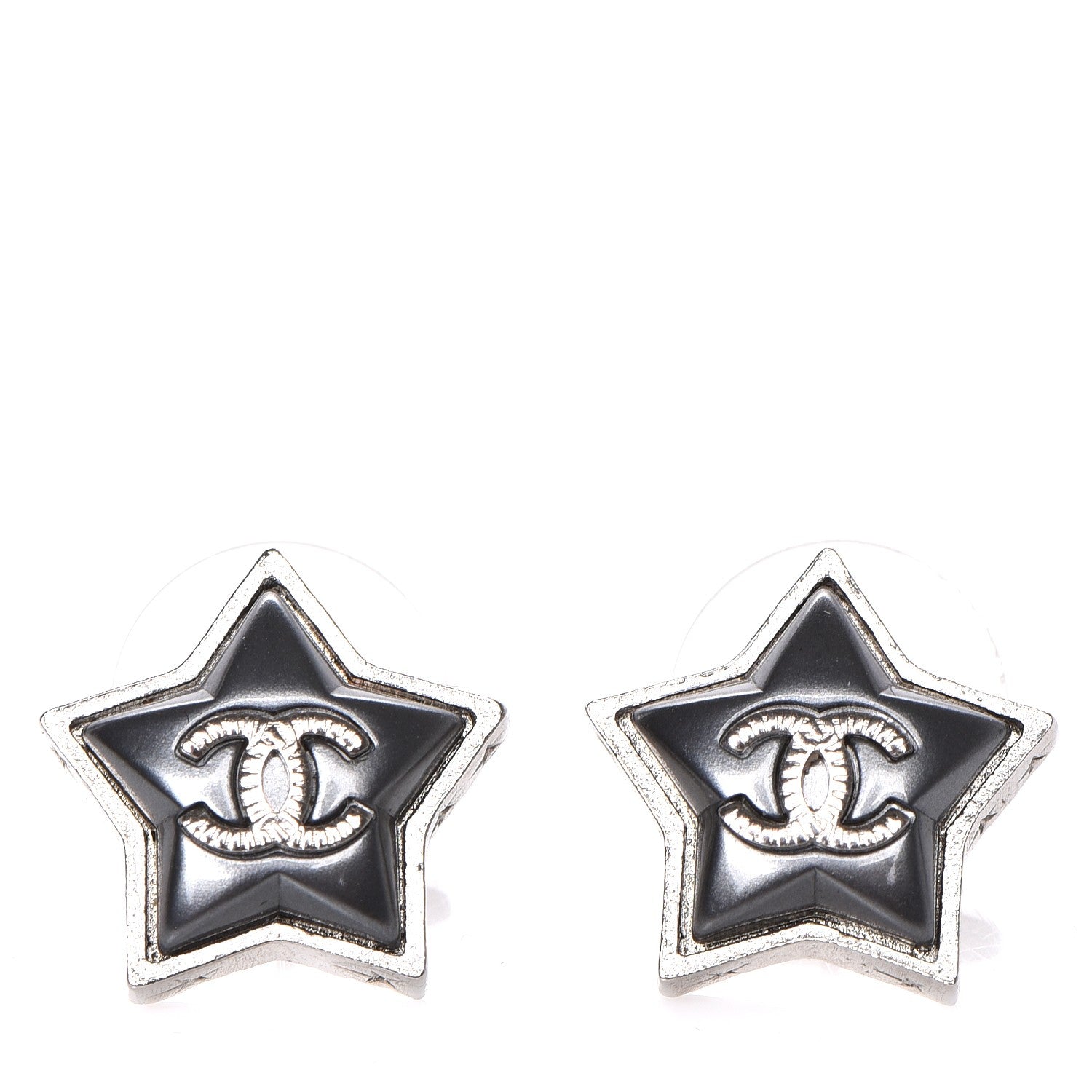 Chanel Resin Metal CC Star Earrings Silver 1 of 5