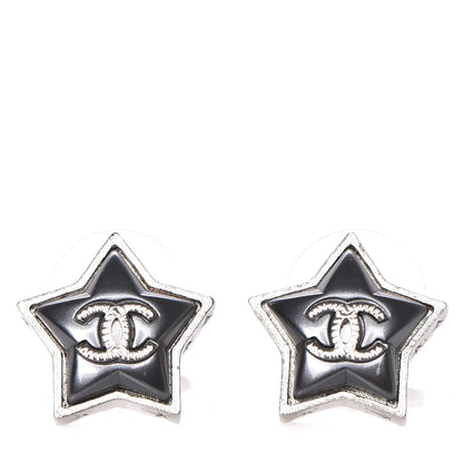 Chanel Resin Metal CC Star Earrings Silver 1 of 5