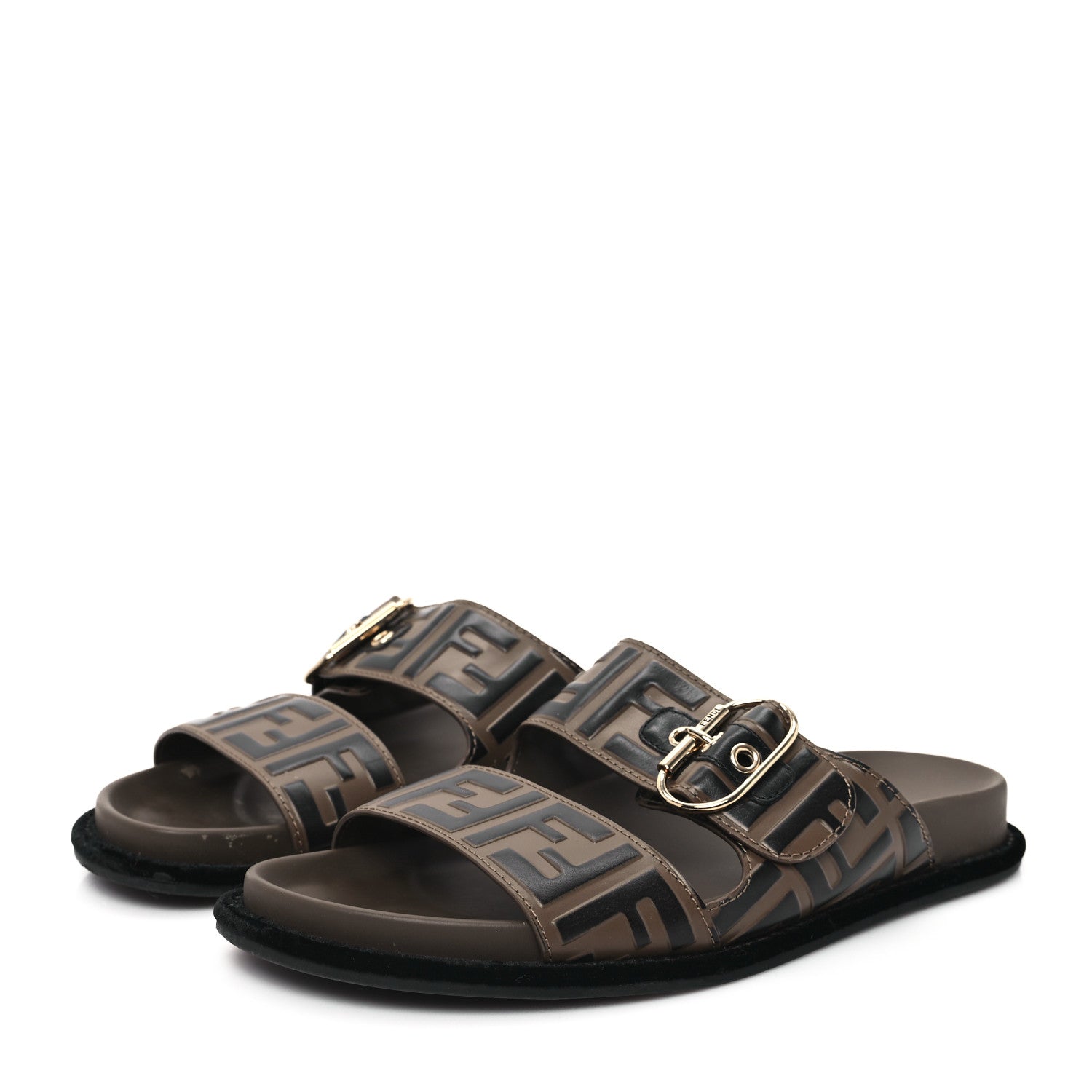 Fendi Calfskin FF Embossed Pearland Slide Sandals 39.5 Tobacco Moro 4 of 12