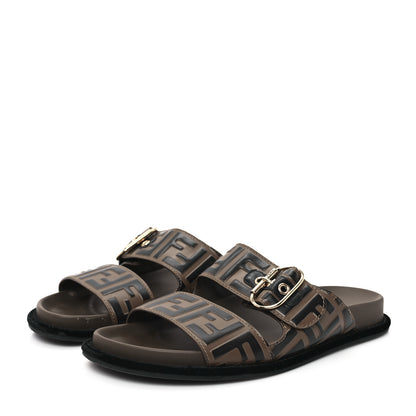 Fendi Calfskin FF Embossed Pearland Slide Sandals 39.5 Tobacco Moro 4 of 12