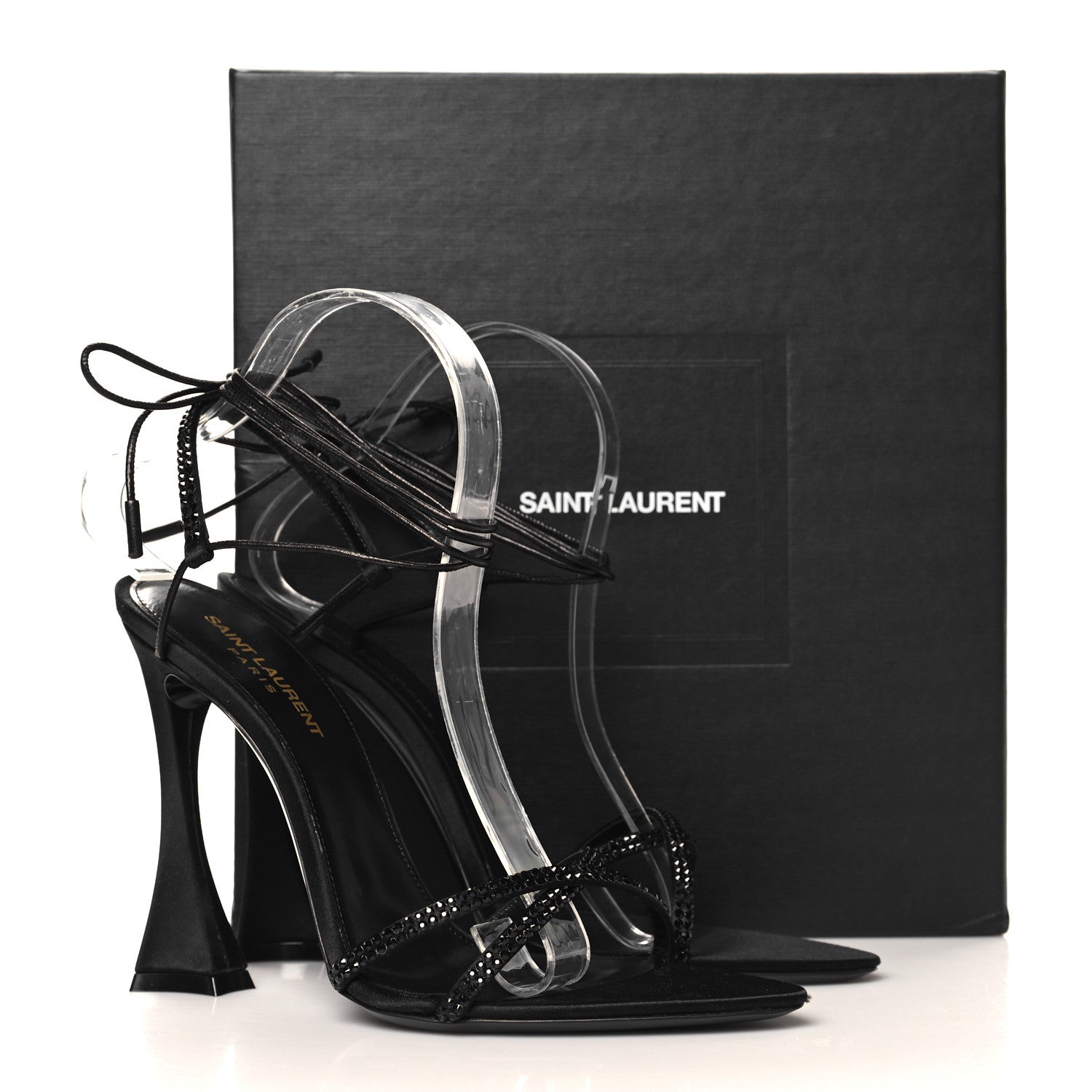 Saint Laurent Satin Strass Gippy 110 Sevilla Ankle Strap Sandals 39 Black 11 of 11