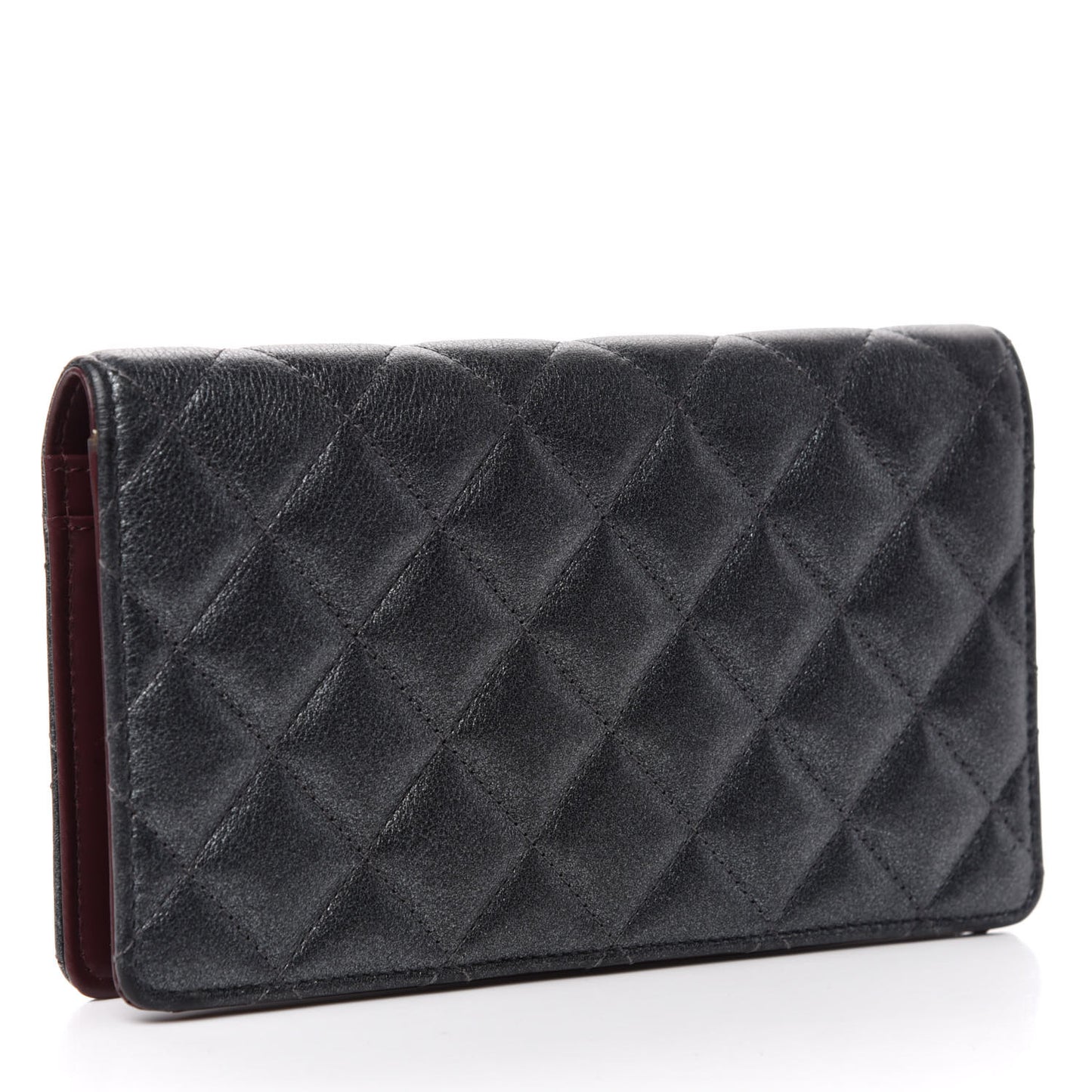 Metallic Calfskin Quilted Yen Wallet Charcoal