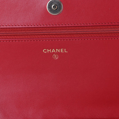 Chanel Caviar Camellia Embossed Wallet On Chain WOC Red 6 of 10