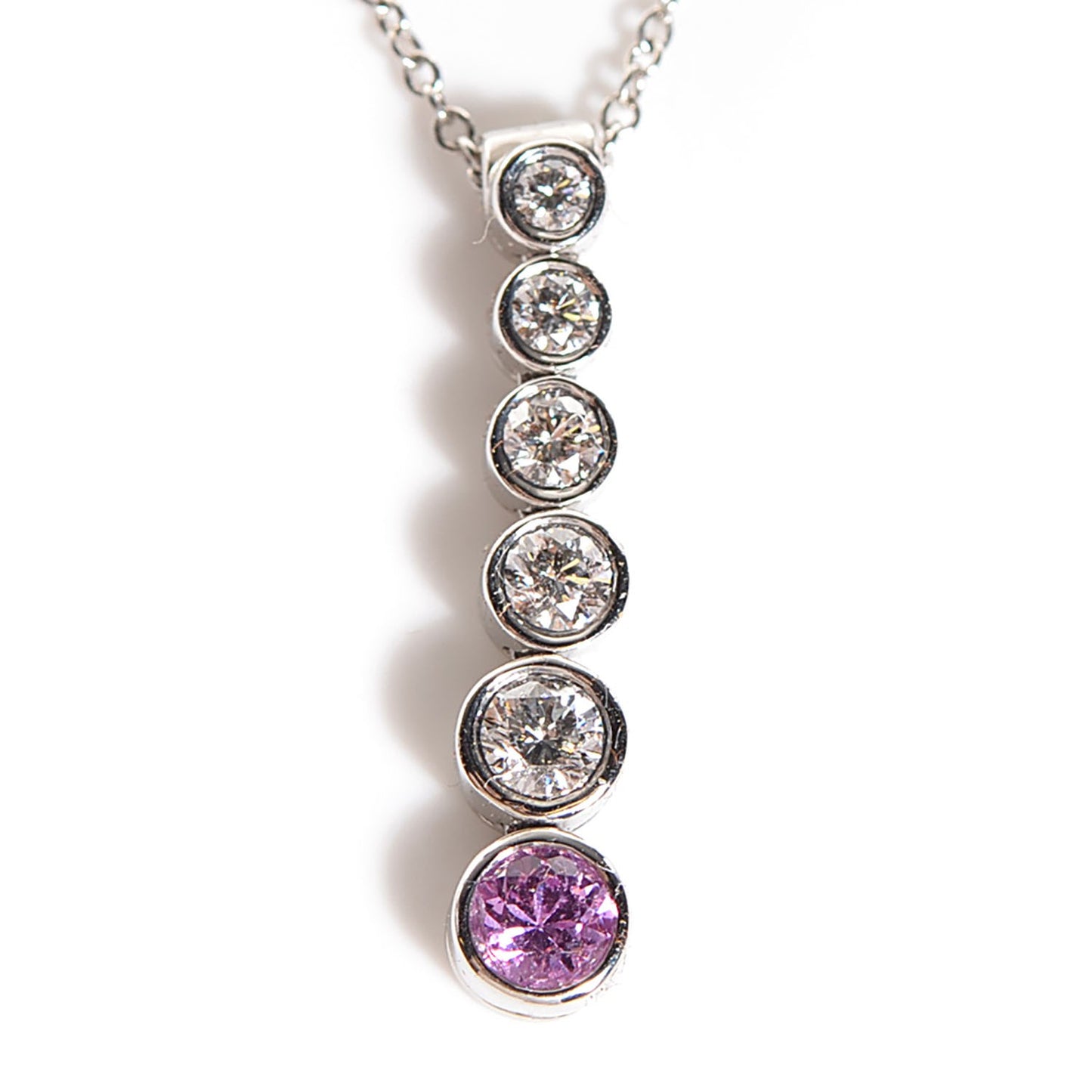 Platinum Diamond Pink Sapphire Jazz Graduated Drop Pendant Necklace