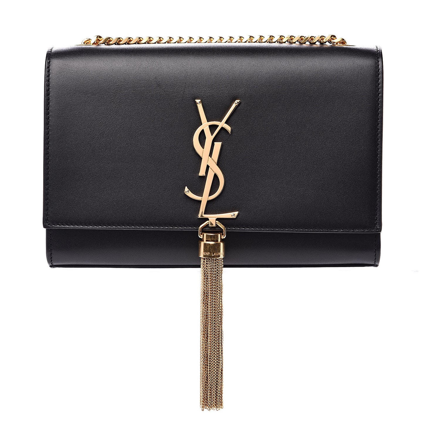 Calfskin Small Classic Monogram Kate Tassel Satchel Black