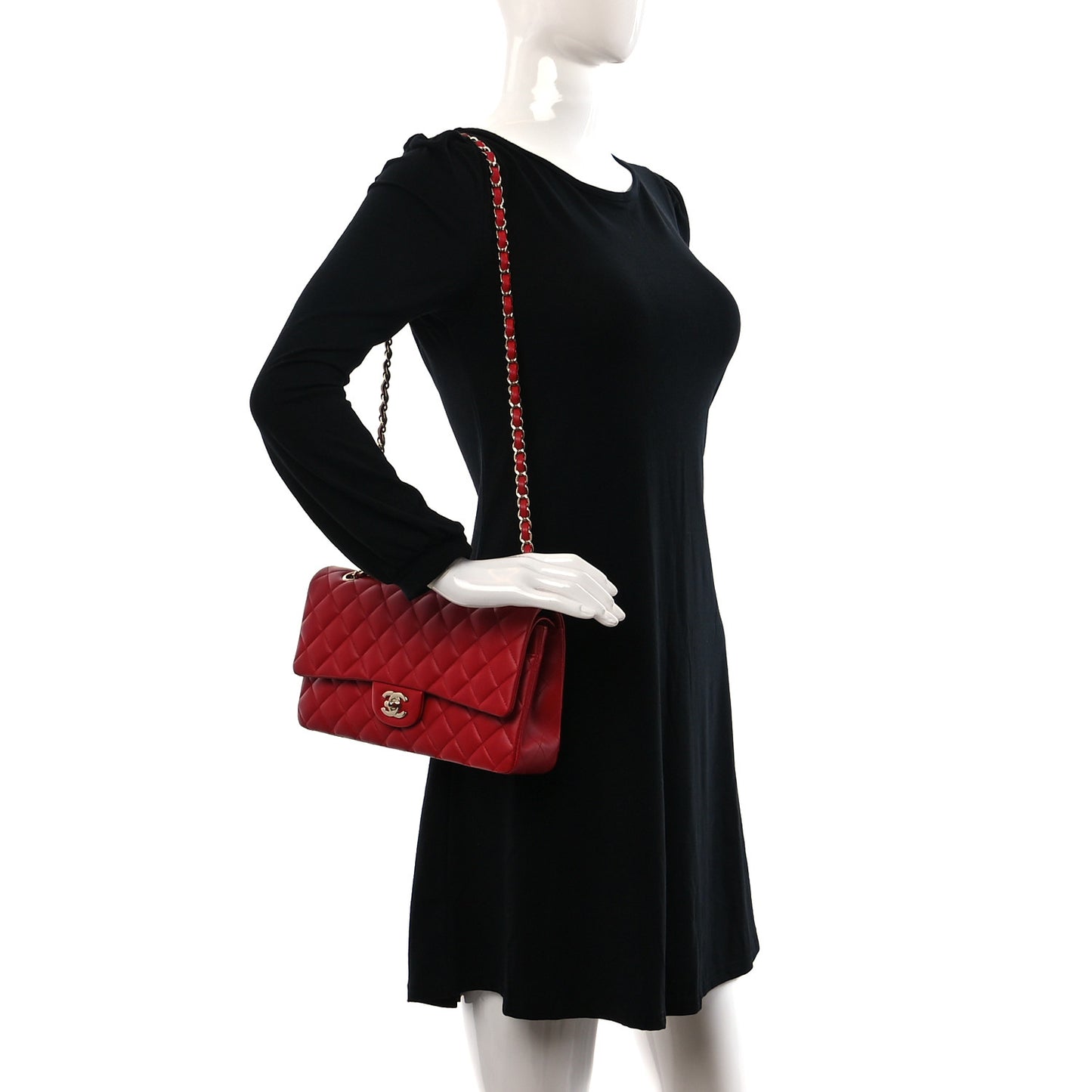 Lambskin Quilted Medium Double Flap Red
