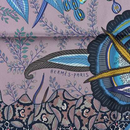 Hermes Silk Flowers of South Africa Scarf 90 Parme Turquoise Jaune 3 of 7