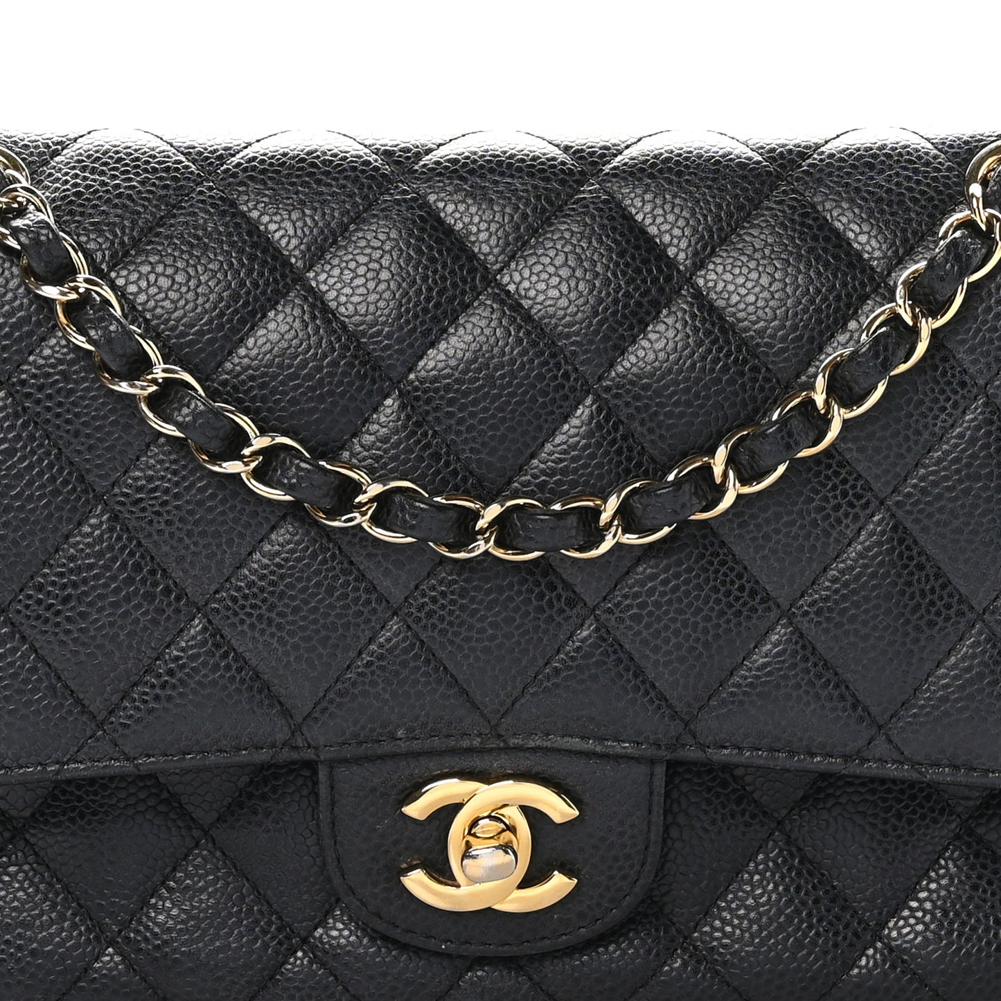 Caviar Quilted Medium Double Flap Black