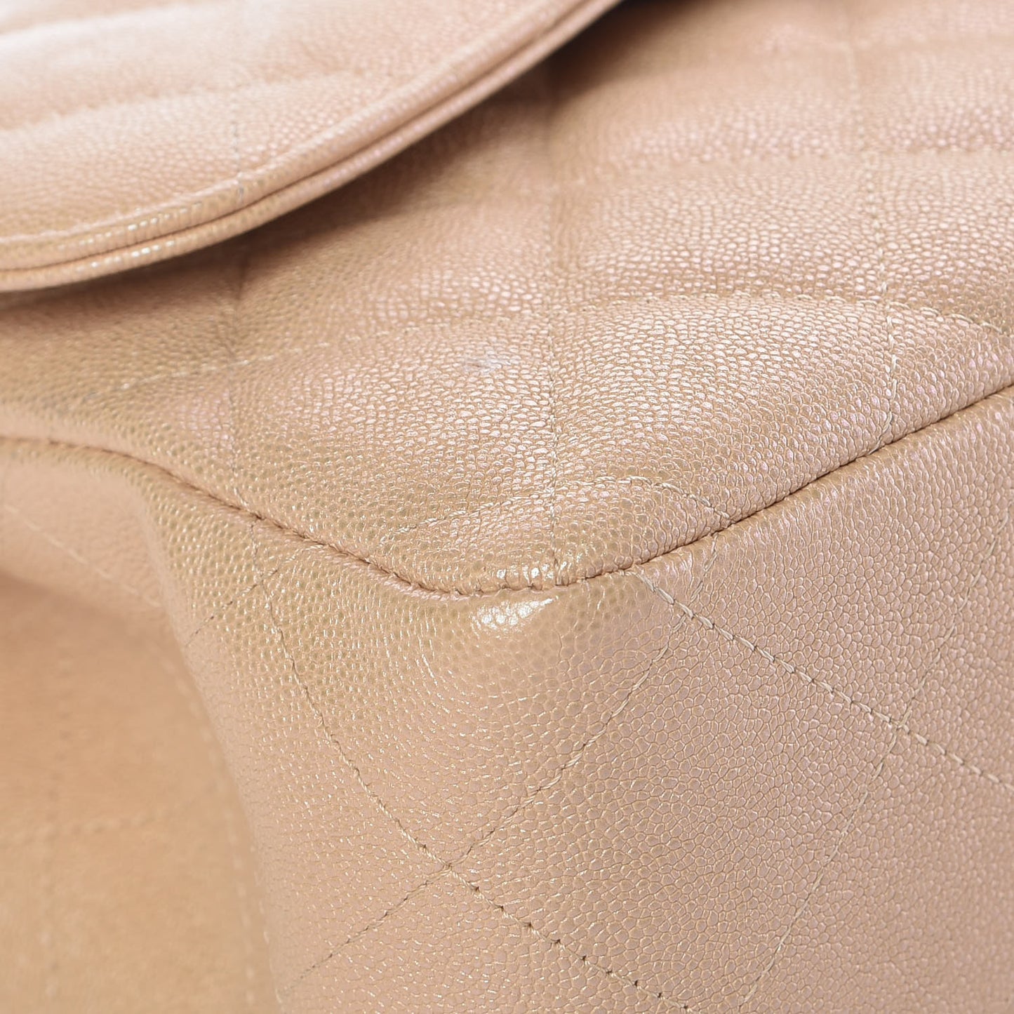 Iridescent Caviar Quilted Jumbo Double Flap Beige