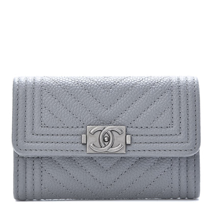 Chanel Caviar Chevron Quilted Boy Flap Card Holder Grey 1 of 9