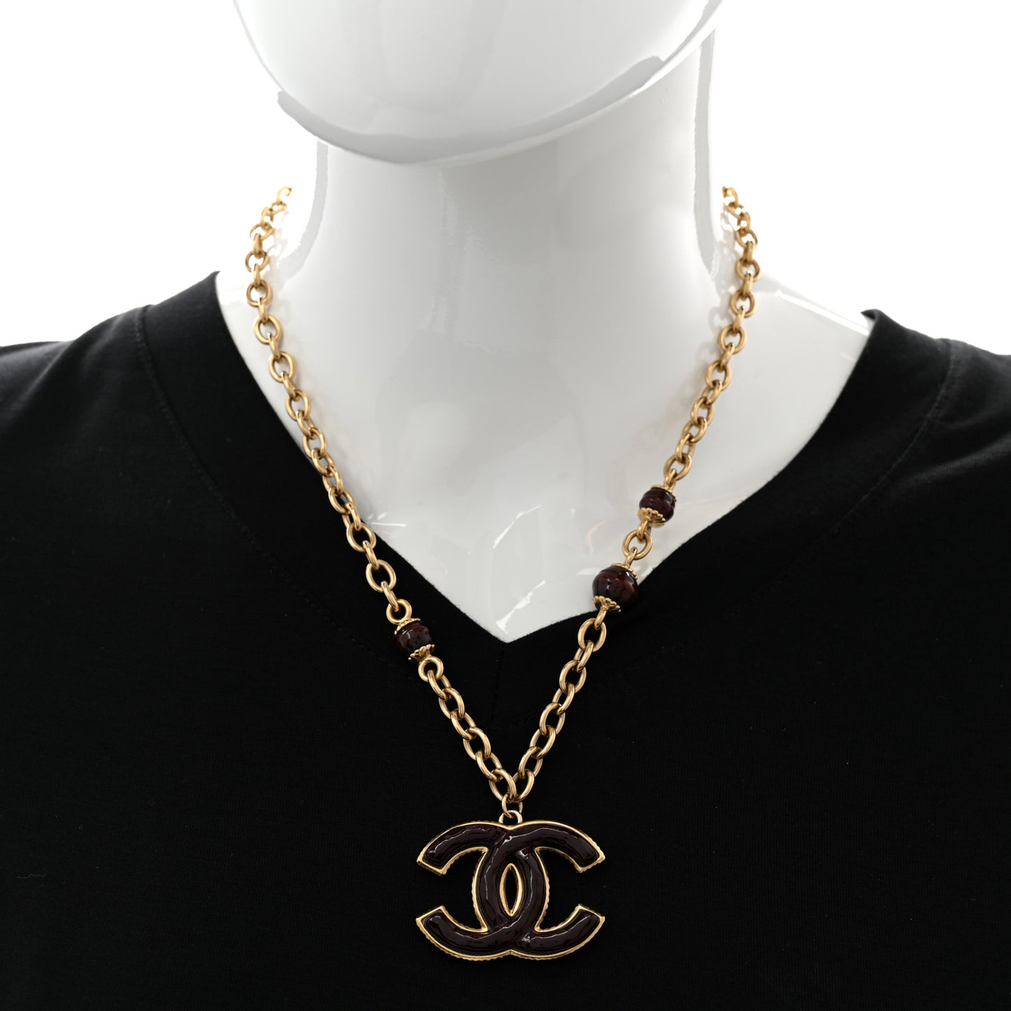 Metal Enamel CC Necklace Gold Brown