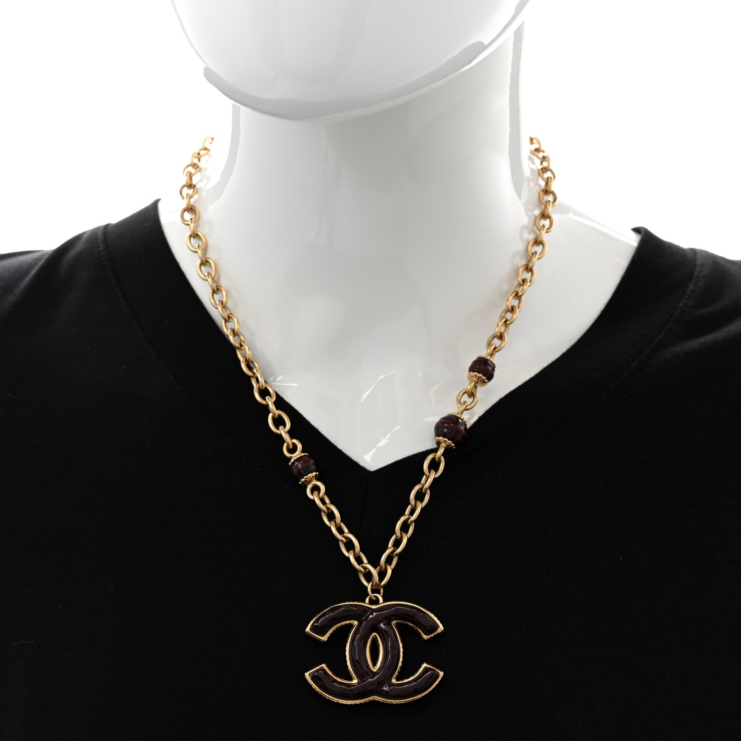Chanel Metal Enamel CC Necklace Gold Brown 2 of 6