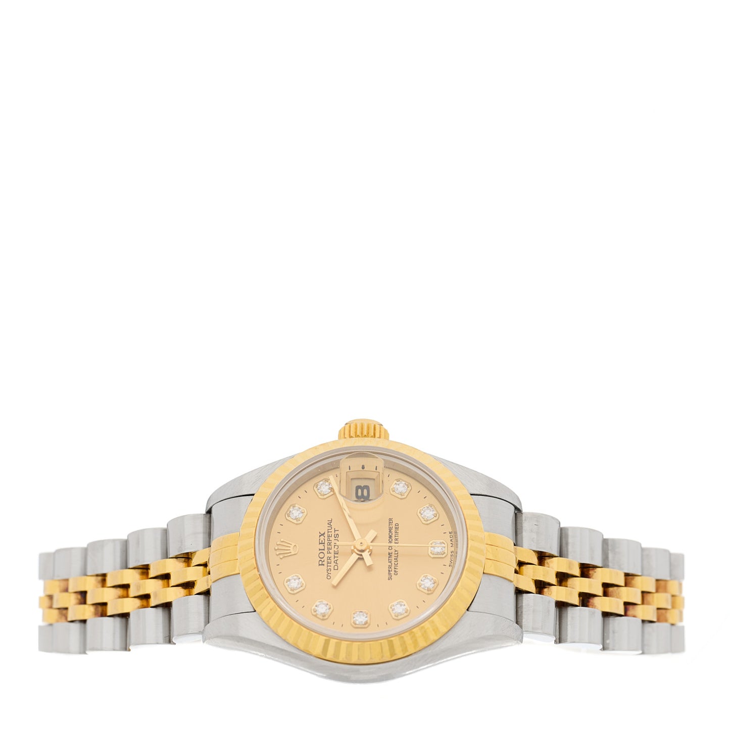 Stainless Steel 18K Yellow Gold Diamond 26mm Oyster Perpetual Datejust Watch Champagne 69173