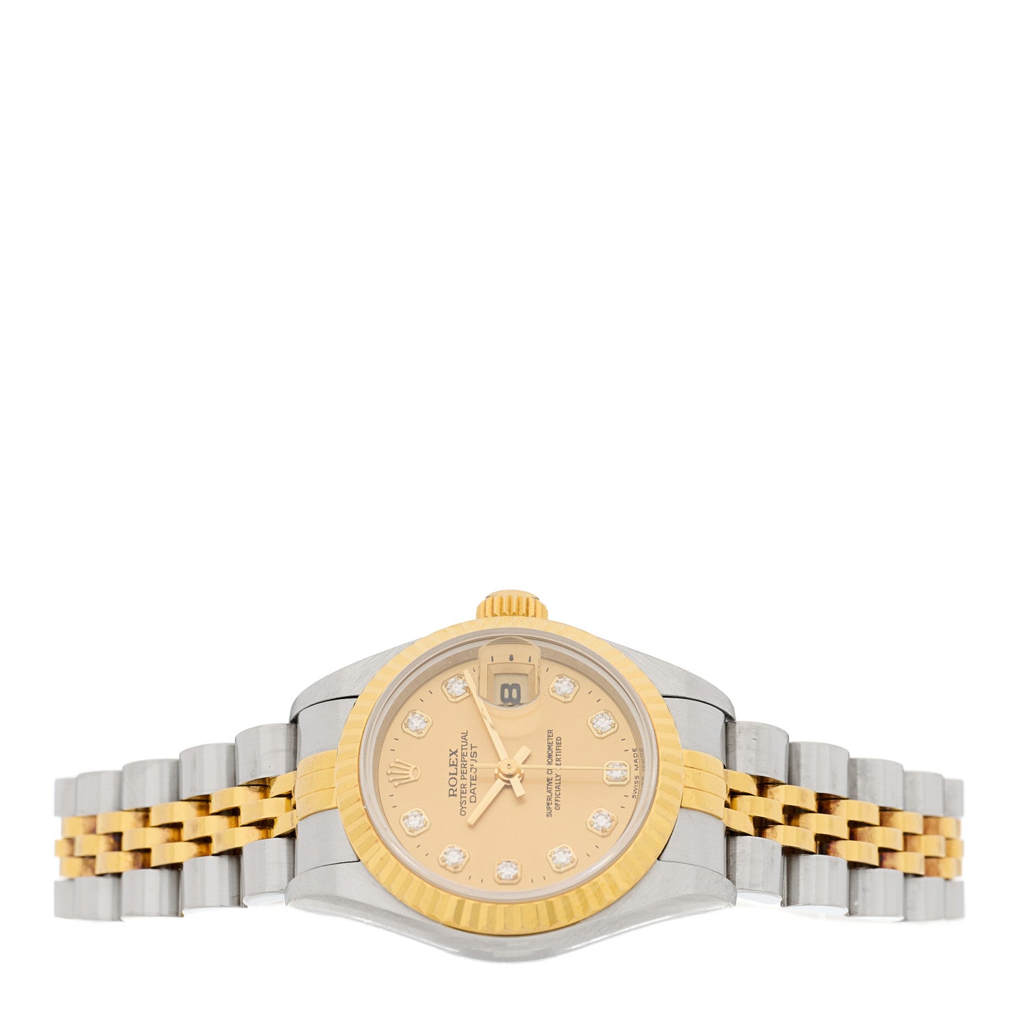Rolex Stainless Steel 18K Yellow Gold Diamond 26mm Oyster Perpetual Datejust Watch Champagne 69173 2 of 4