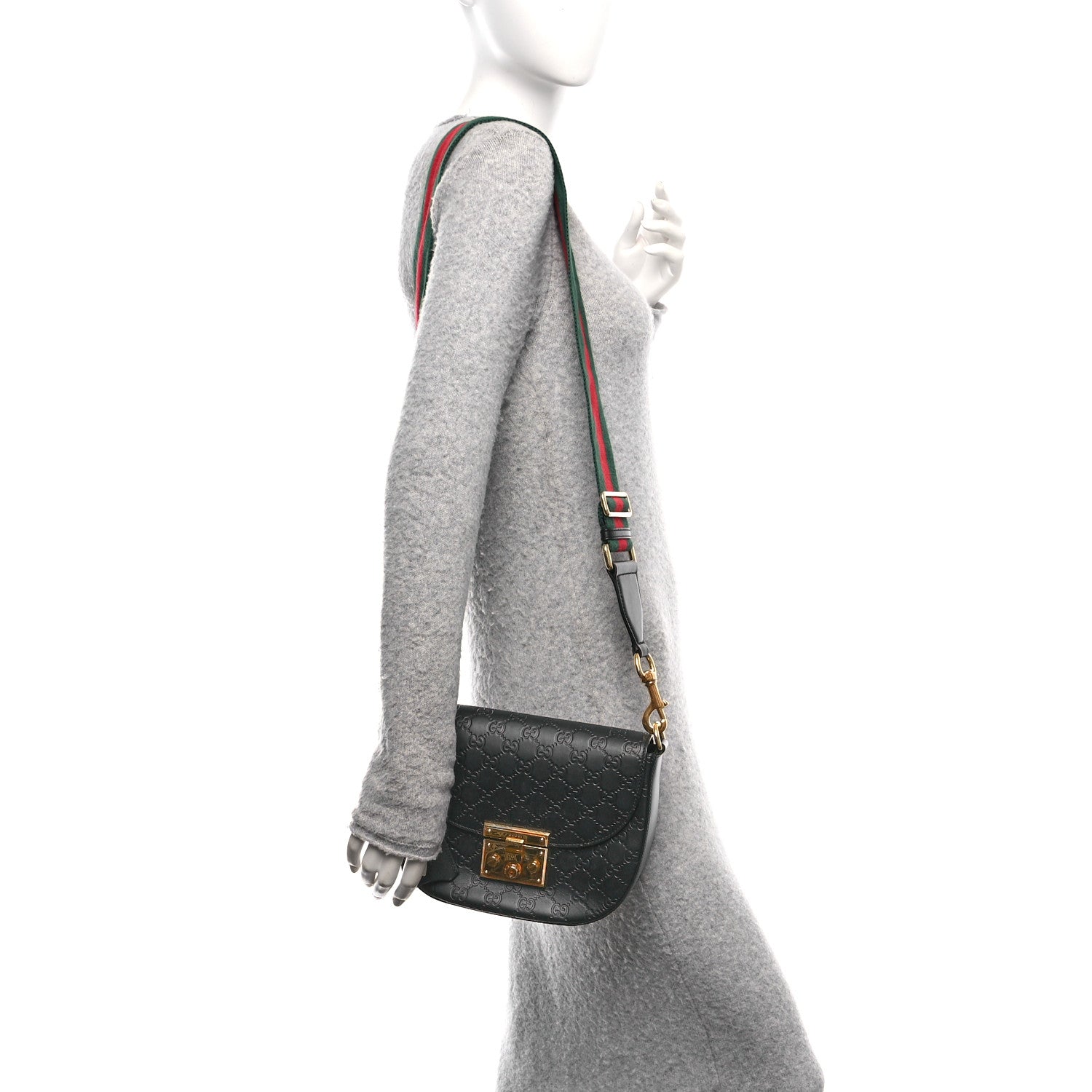 Gucci Guccissima Web Medium Padlock Messenger Shoulder Bag Black 2 of 11