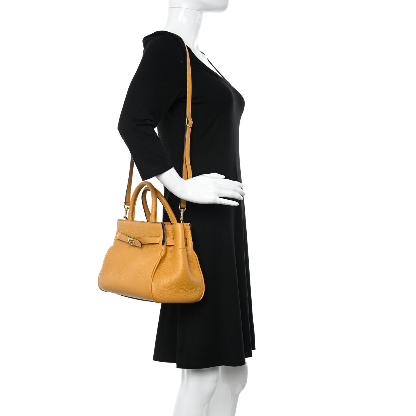 Heavy Grain Calfskin Small Belted Bayswater Tote Deep Amber