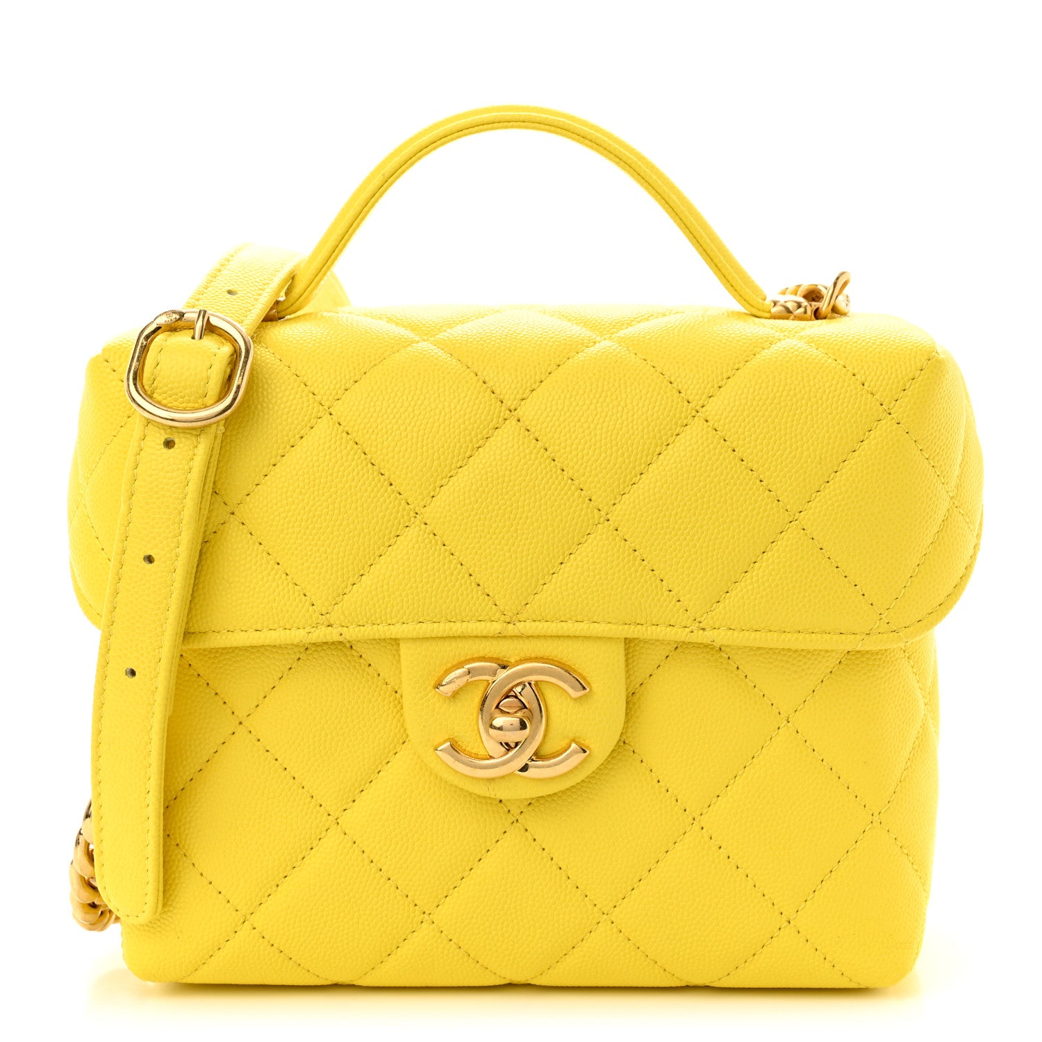 Chanel Caviar Quilted Handy Box Vanity Case Yellow 1 of 10