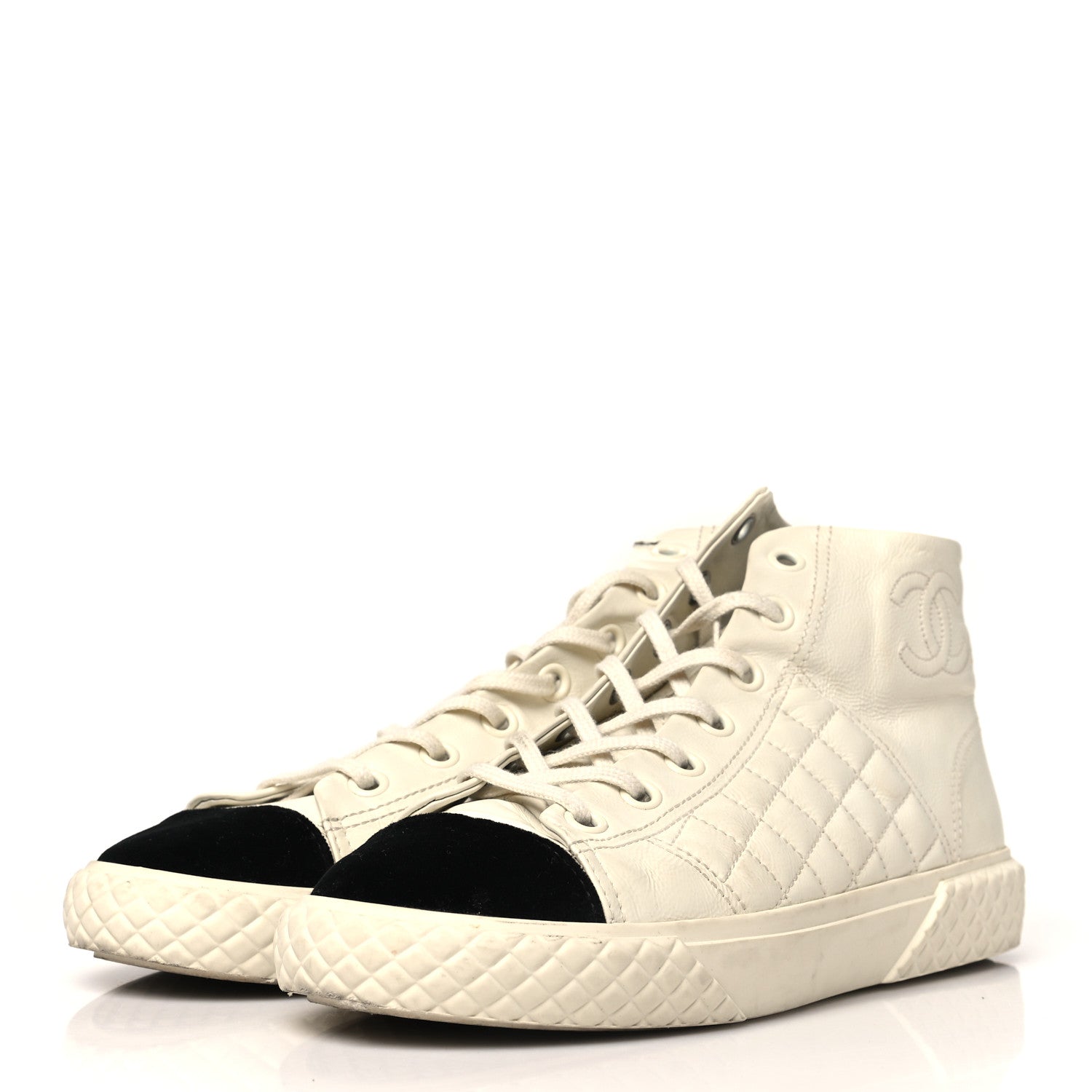 Chanel Calfskin High Top CC Sneakers 41 Ivory Black 4 of 8
