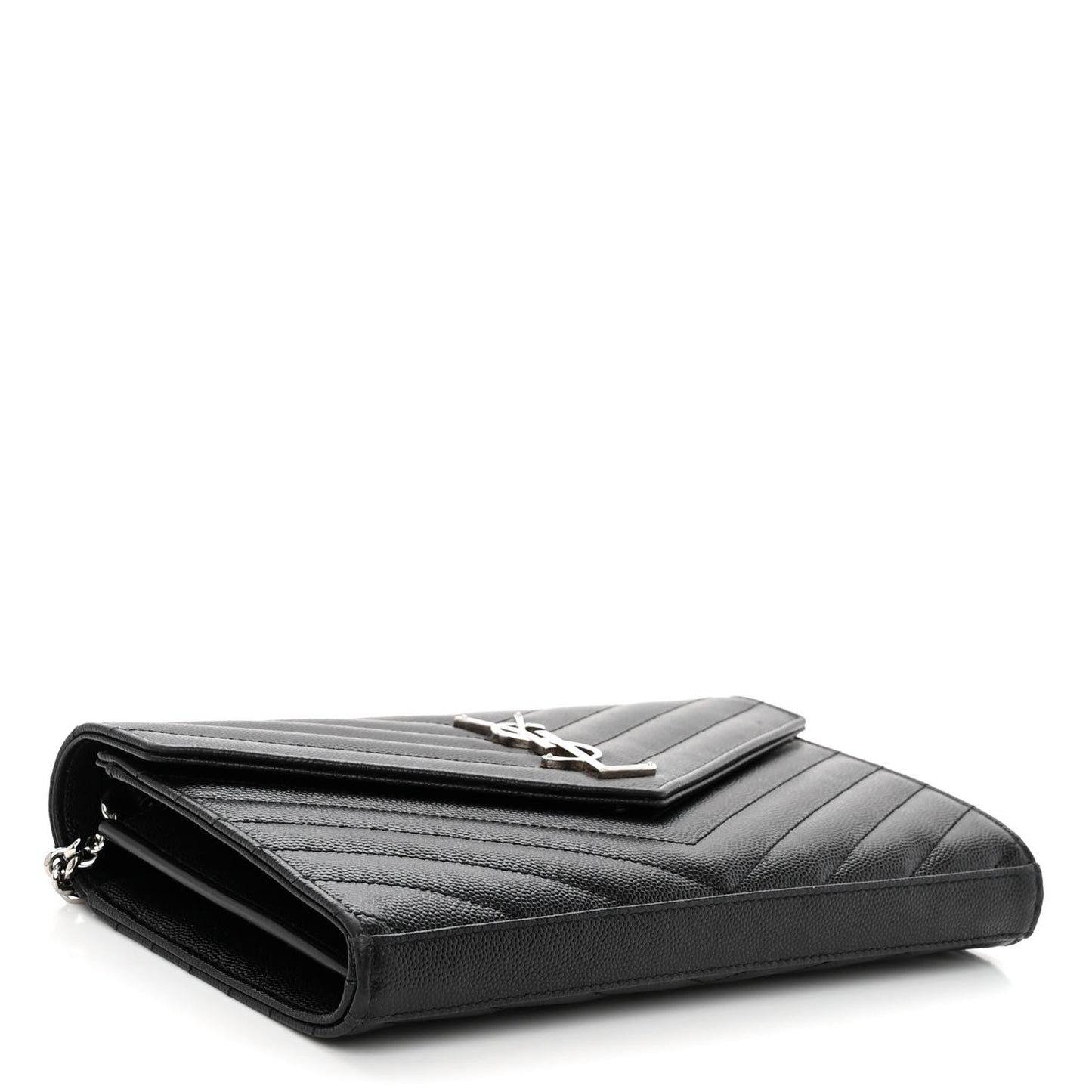 Grain De Poudre Matelasse Chevron Monogram Chain Wallet Black