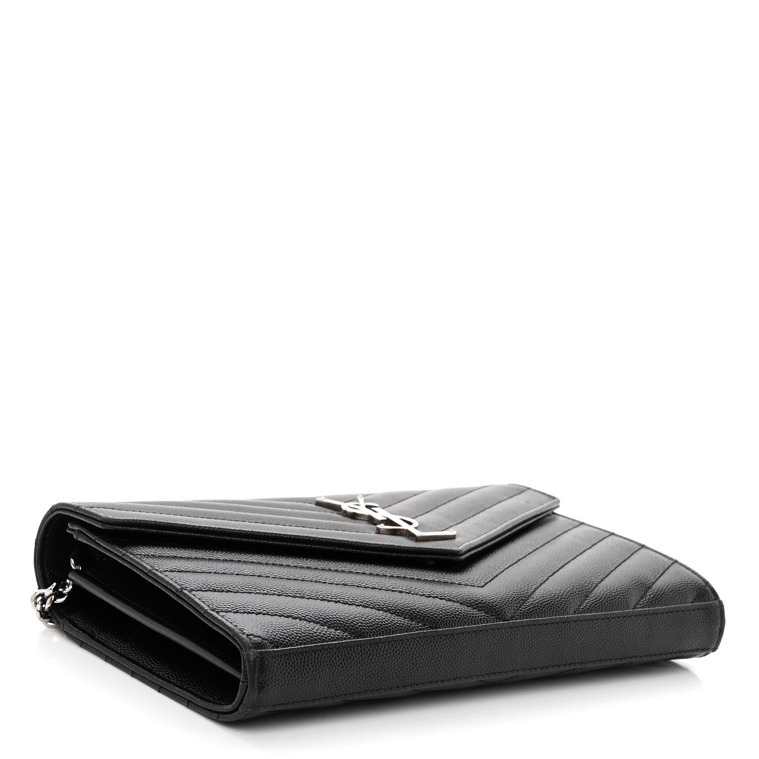 Saint Laurent Grain De Poudre Matelasse Chevron Monogram Chain Wallet Black 4 of 9