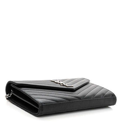 Saint Laurent Grain De Poudre Matelasse Chevron Monogram Chain Wallet Black 4 of 9