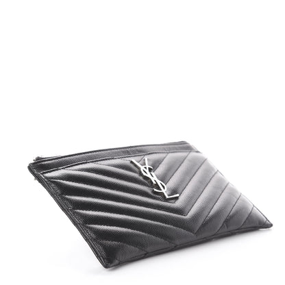 Saint Laurent Grain De Poudre Chevron Monogram Bill Pouch Black 3 of 5