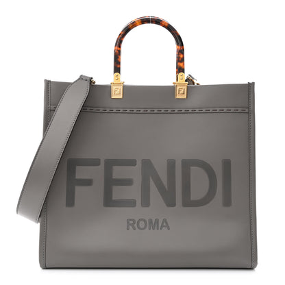 Fendi Vitello King Plexiglass Logo Embossed Medium Fendi Sunshine Shopper Tote Tortora 1 of 14