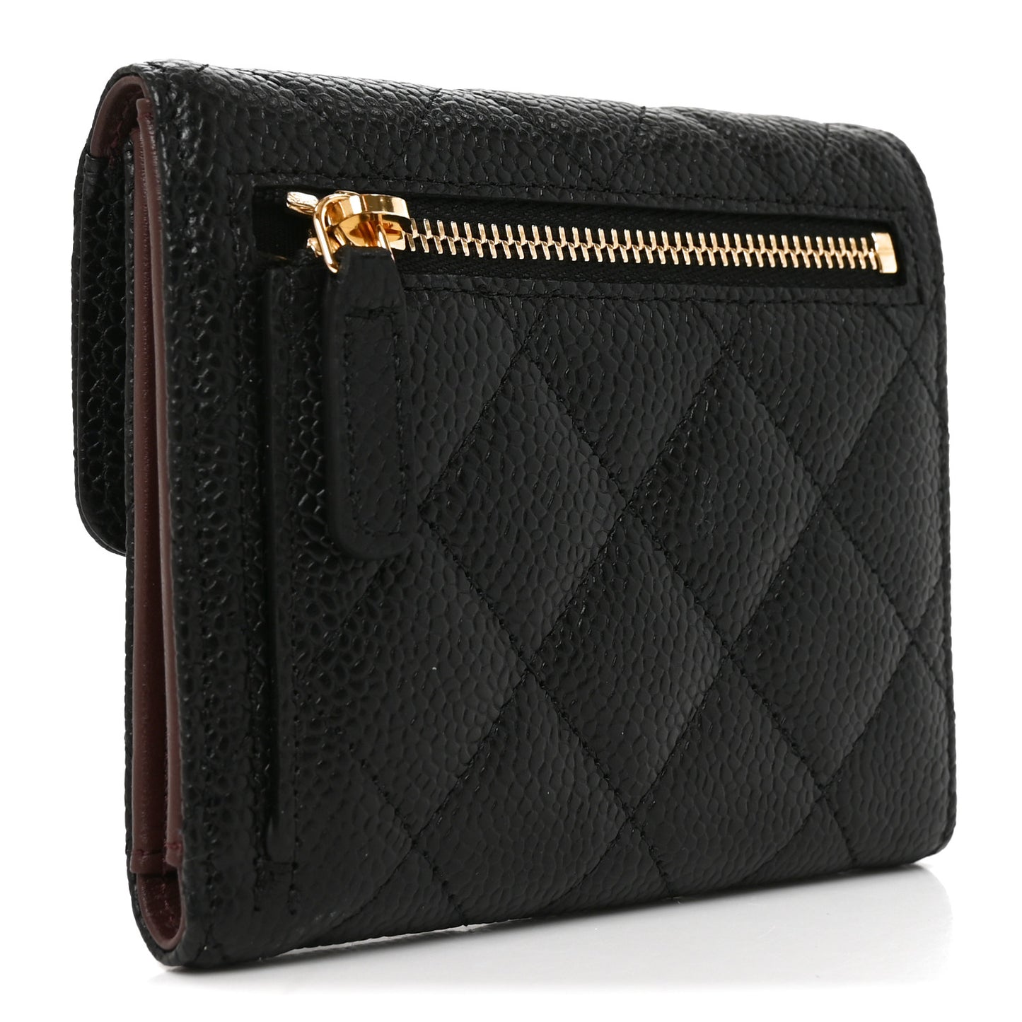 Caviar Quilted Compact Flap Wallet Black
