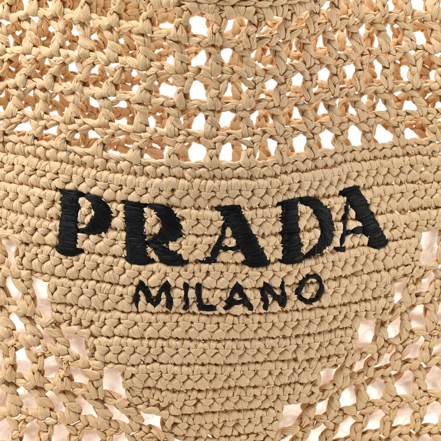 Prada Yarn Raffia Effect Crochet Logo Embroidered Tote Bag Naturale 6 of 8
