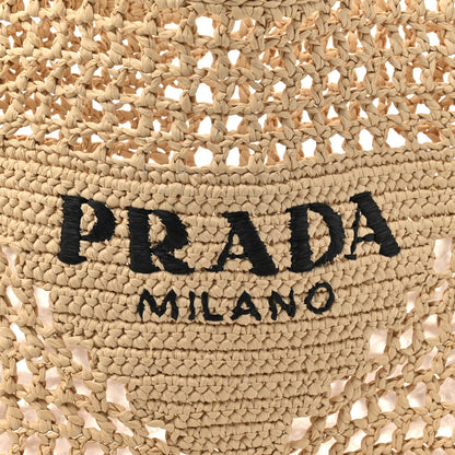 Prada Yarn Raffia Effect Crochet Logo Embroidered Tote Bag Naturale 6 of 8