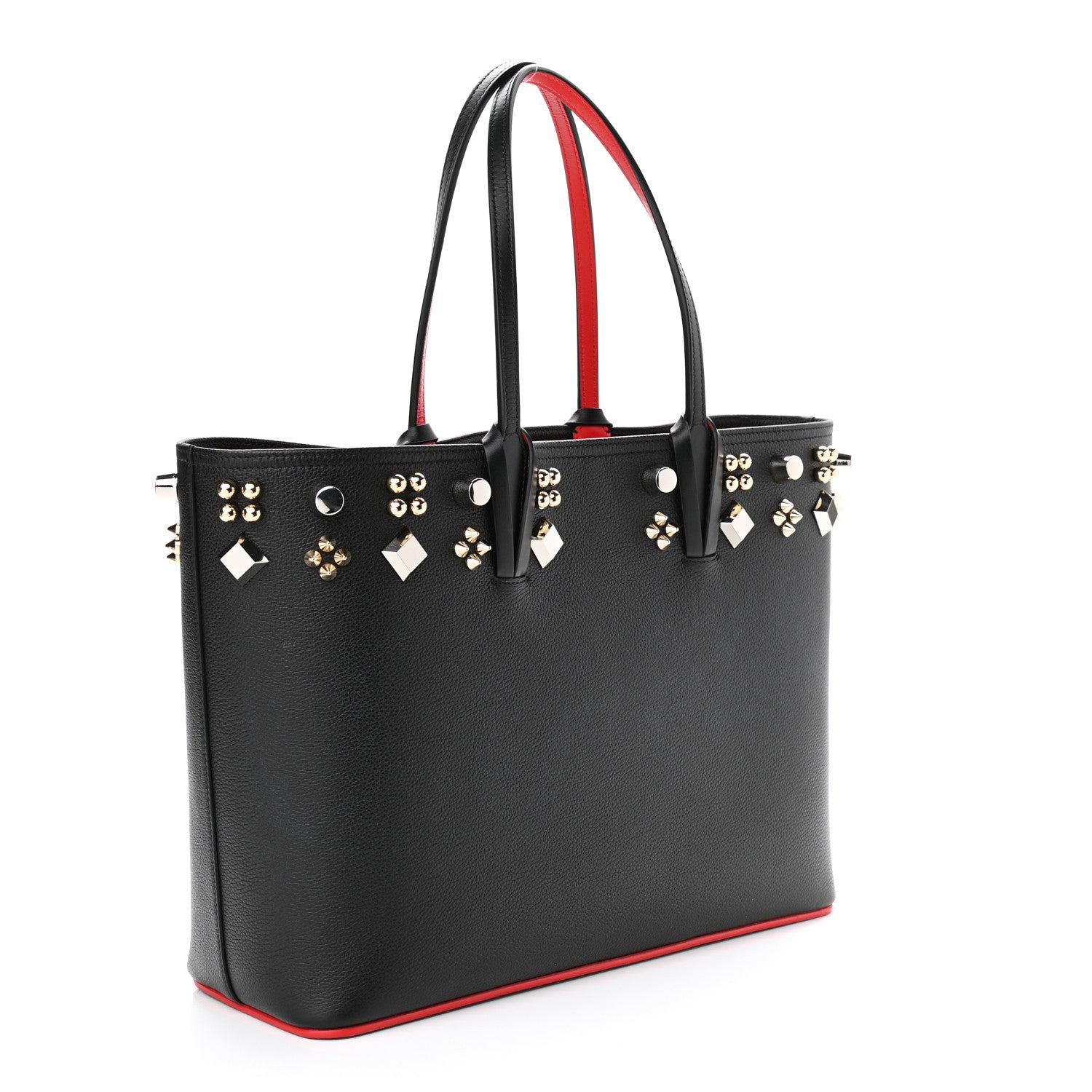 Christian Louboutin Calfskin Empire Spike Studded East West Cabata Tote Black 3 of 12