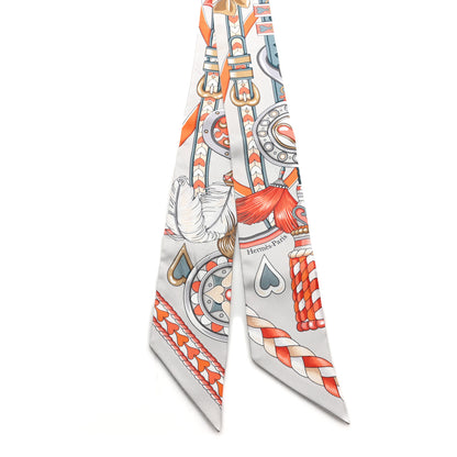 Hermes Silk Harnais De Coeur Twilly Gris Perle Orange Gris Bleute 2 of 3