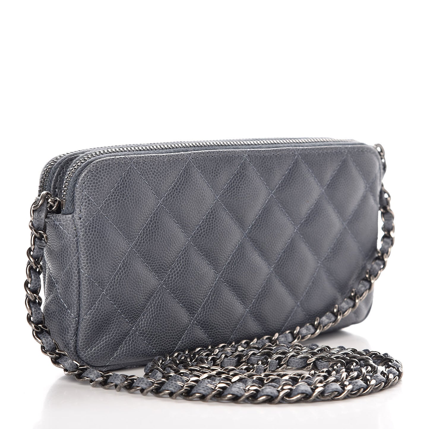 Caviar Quilted Small Clutch With Chain Grey