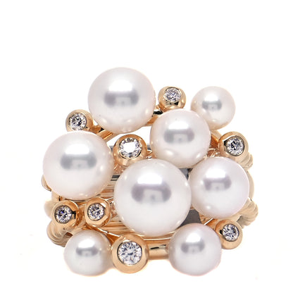 David Yurman 18K Yellow Gold Diamond Pearl Cluster Cable Ring 60 9 1 of 6