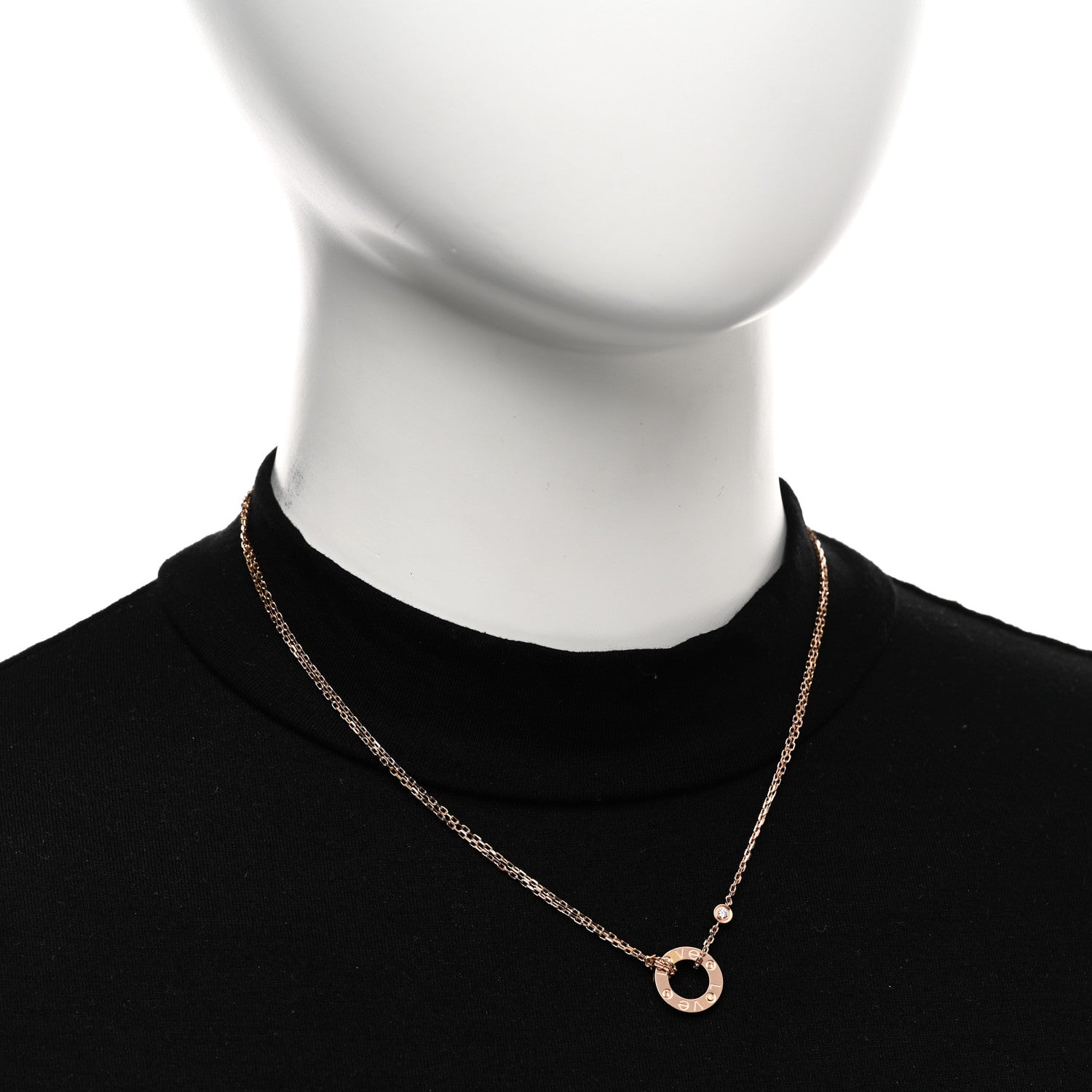 Cartier 18K Pink Gold 2 Diamond LOVE Necklace 2 of 5