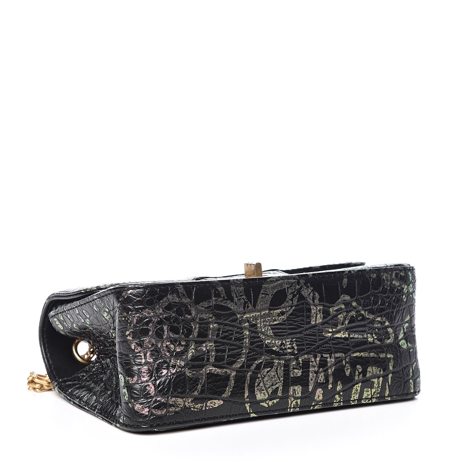 Chanel Calfskin Crocodile Embossed Graffiti 2.55 Mini Cocodile Reissue Flap Black Pink 5 of 12