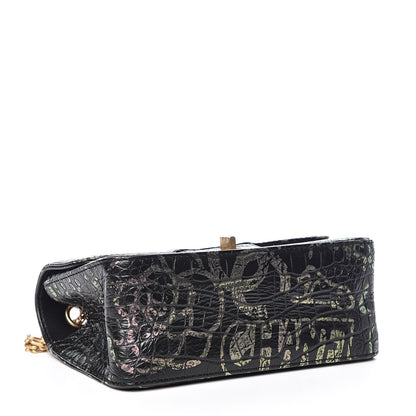 Chanel Calfskin Crocodile Embossed Graffiti 2.55 Mini Cocodile Reissue Flap Black Pink 5 of 12