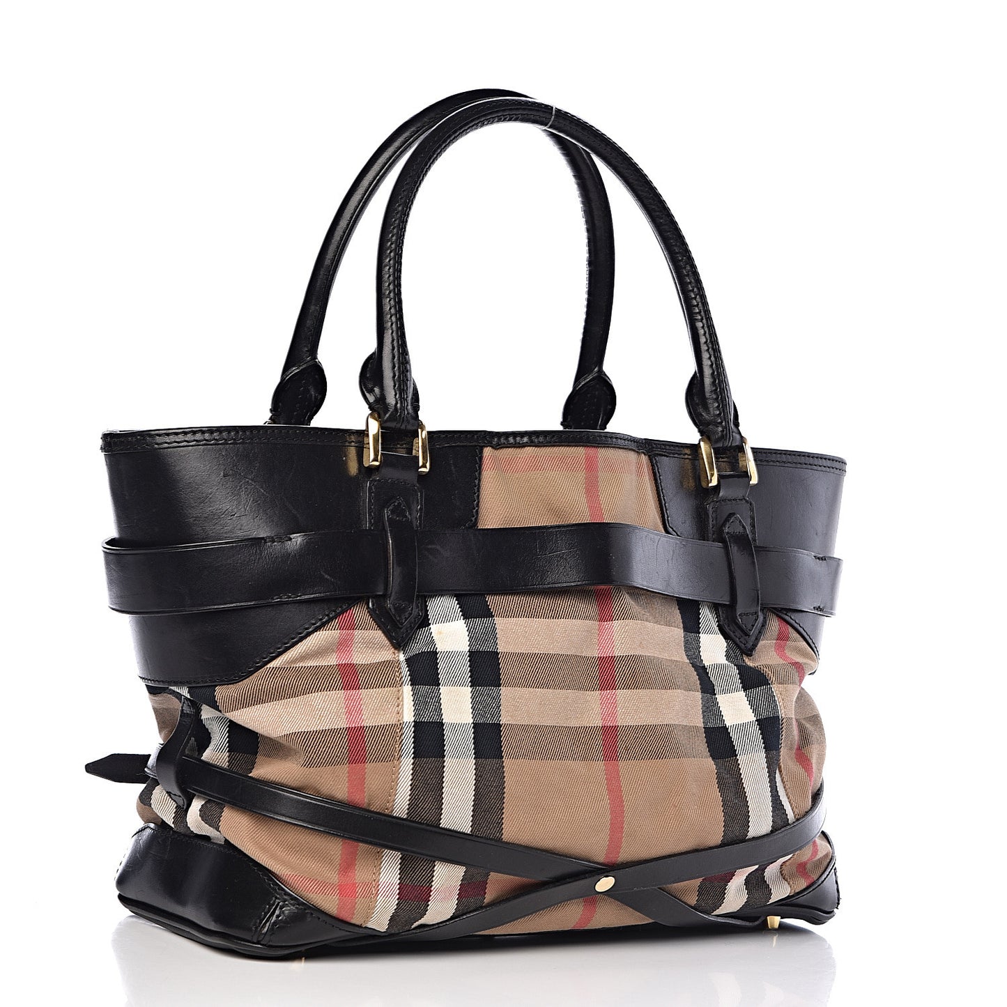 House Check Bridle Calfskin Medium Lynher Tote Black
