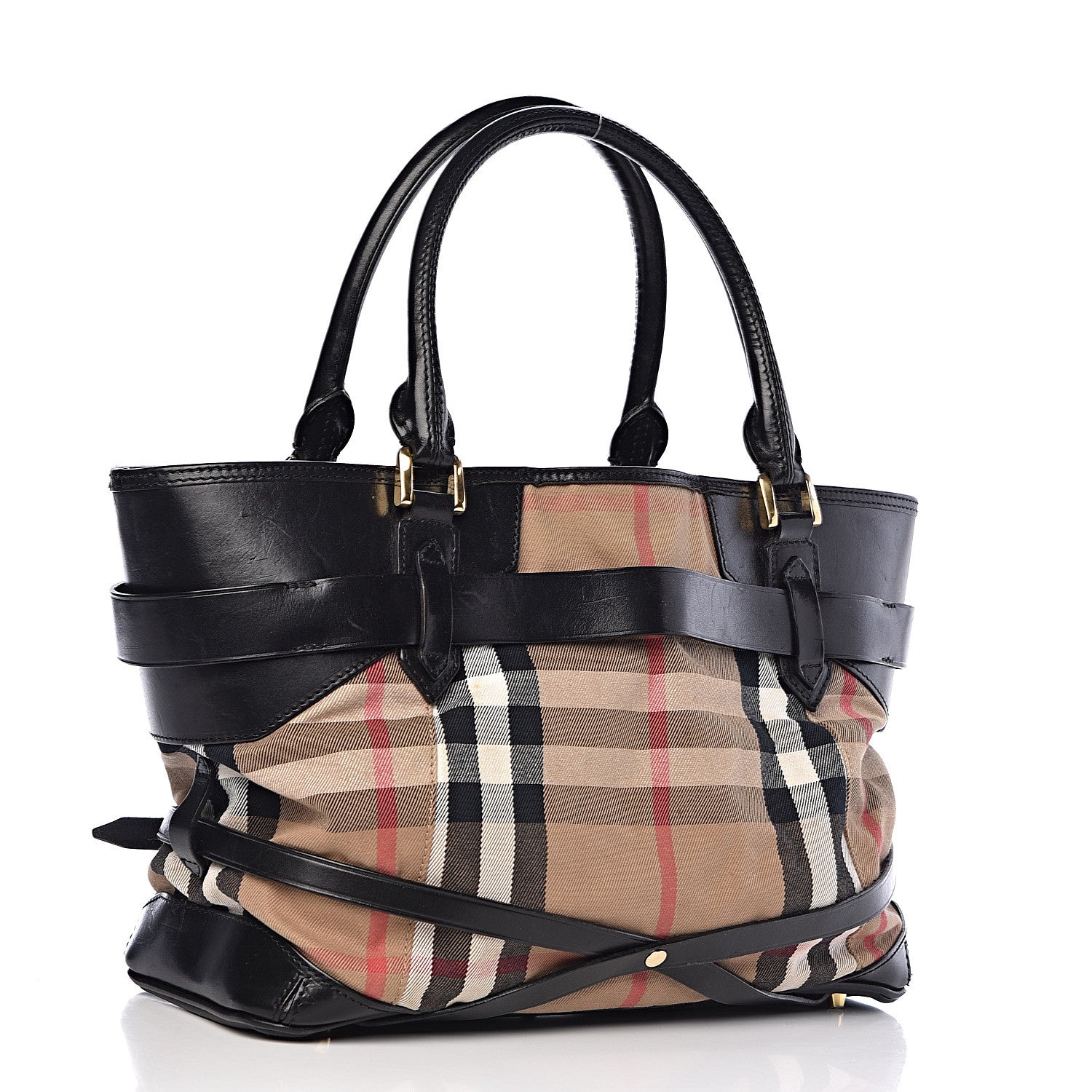 Burberry House Check Bridle Calfskin Medium Lynher Tote Black 3 of 15