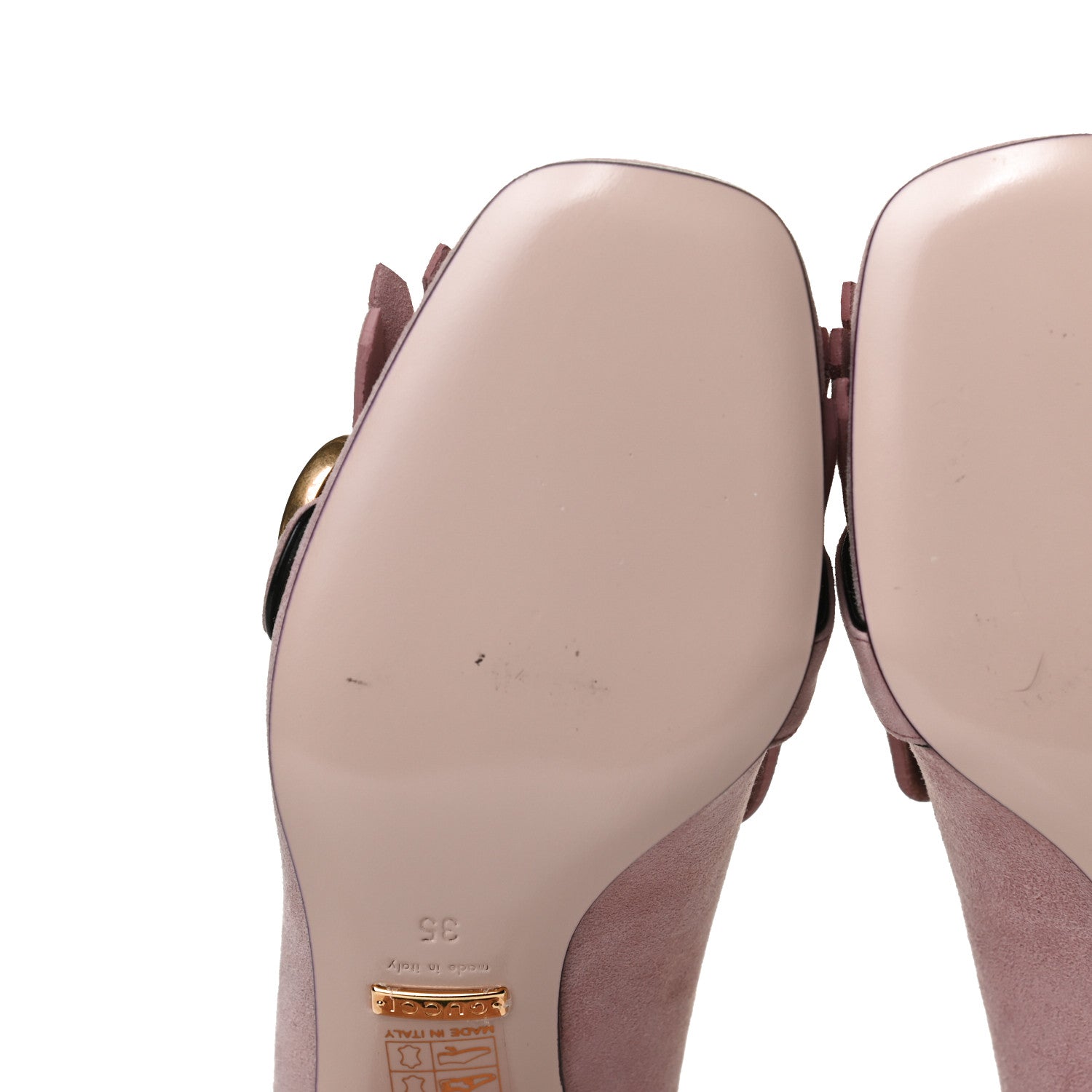 Gucci Kid Scamosciato GG Marmont Fringe 50mm Loafer Pumps 35 Crystal Pink 8 of 14