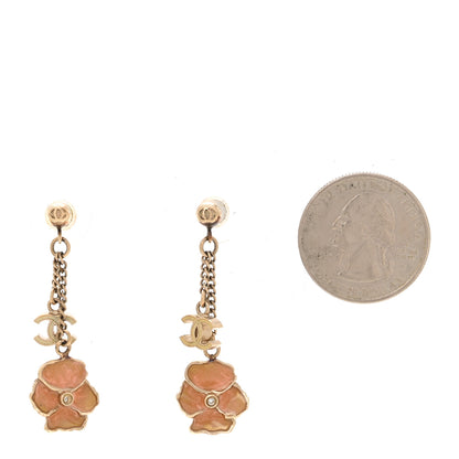 Chanel Enamel Crystal CC Camellia Drop Earrings Pink Gold 2 of 5