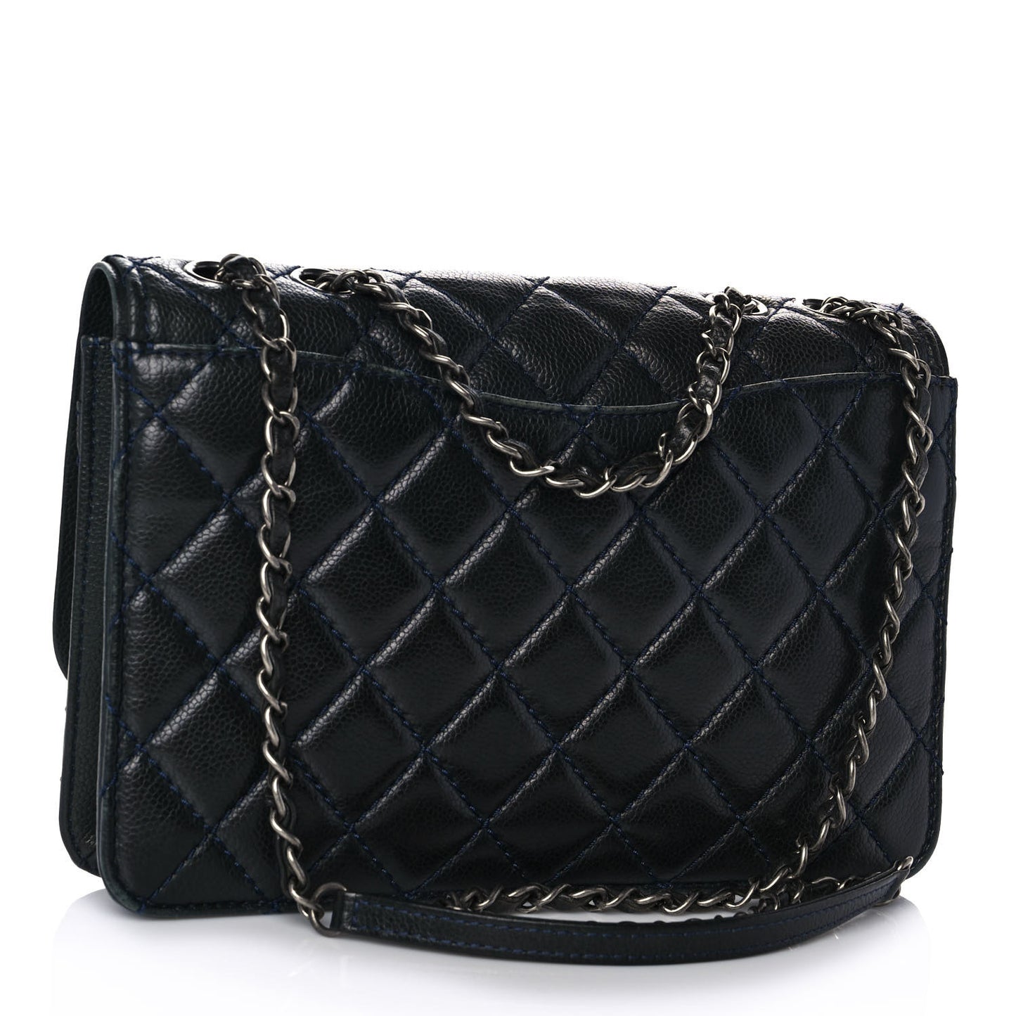 Caviar Quilted Flap With Chain Blue