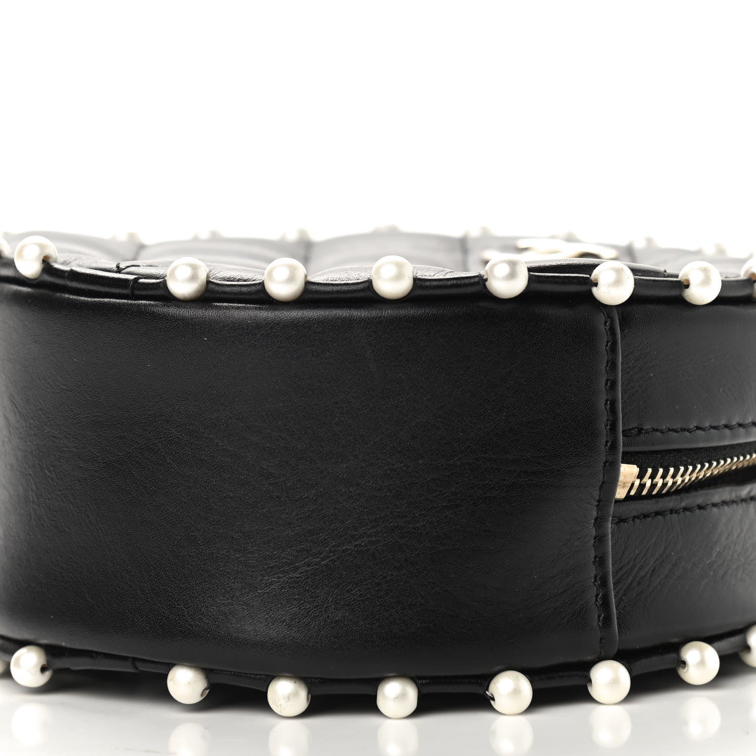 Chanel Calfskin Quilted Pearl Round Clutch With Chain Black 9 of 9