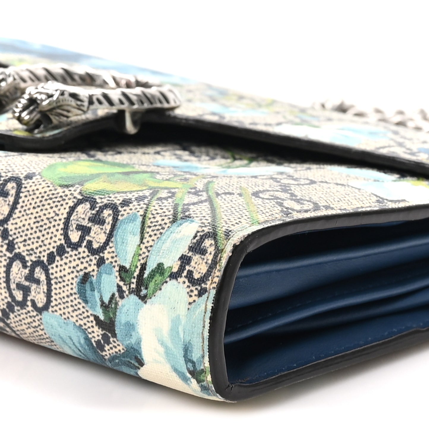 GG Supreme Monogram Blooms Mini Dionysus Chain Wallet Beige Blue Navy Vintage Blue