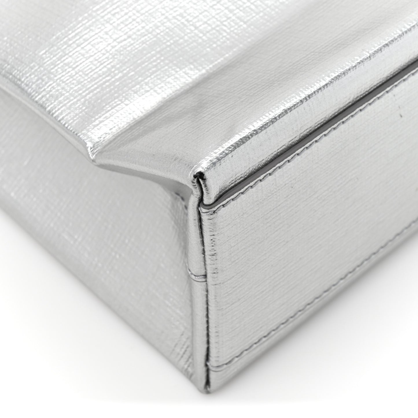 Metallic Squared Calfskin Logo North South Shopper Tote XXS Silver