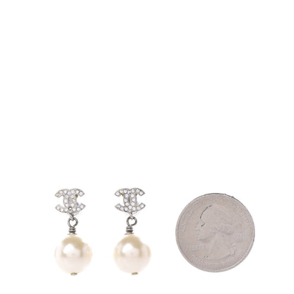 Chanel Crystal Pearl CC Drop Earrings Silver 2 of 4