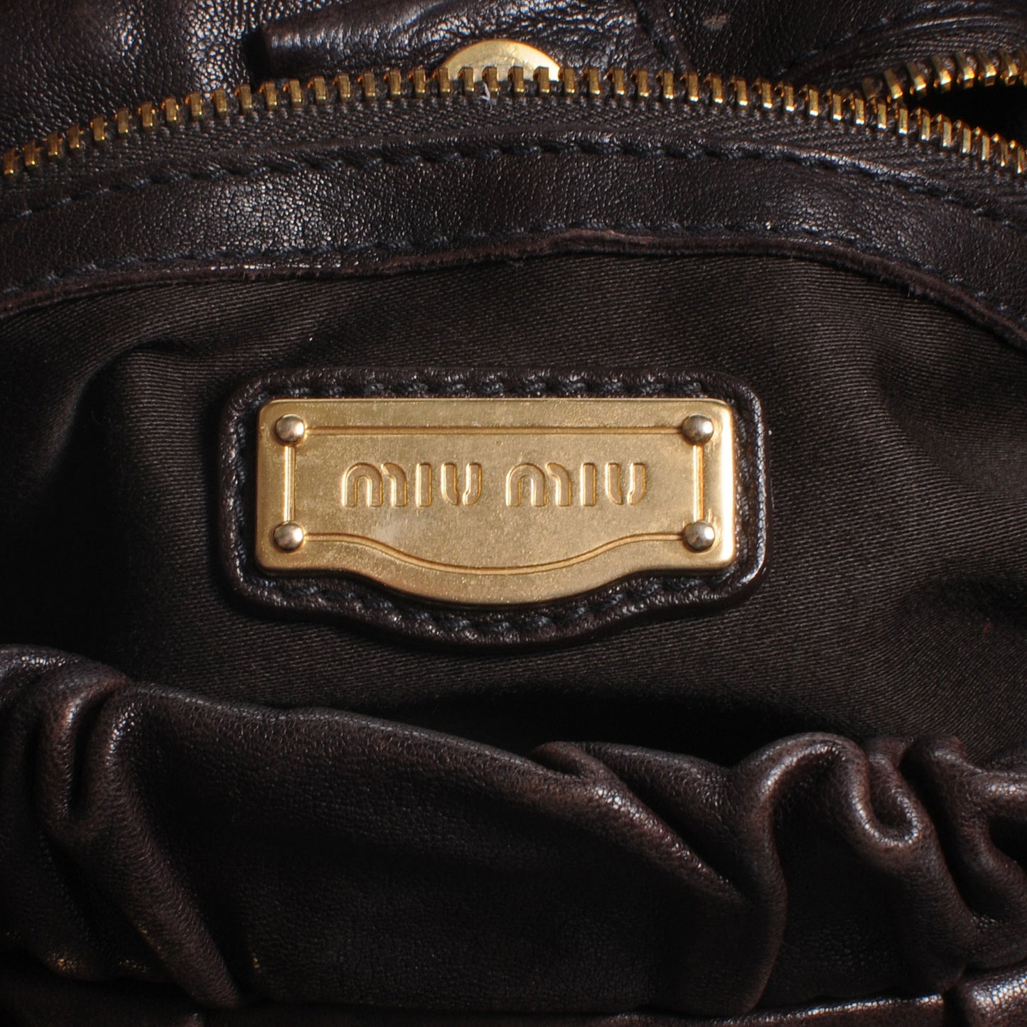 Leather Gathered Tote Brown