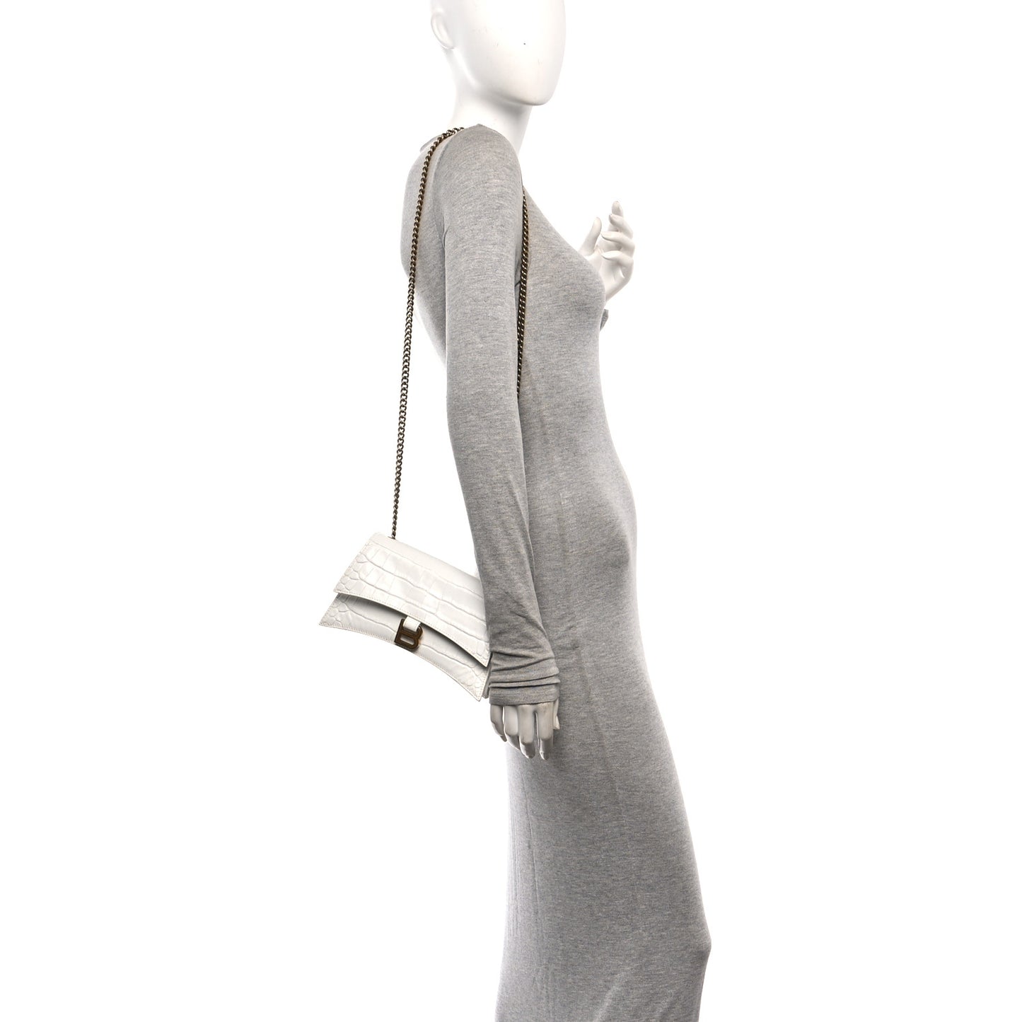 Calfskin Crocodile Embossed Small Crush Chain Bag White