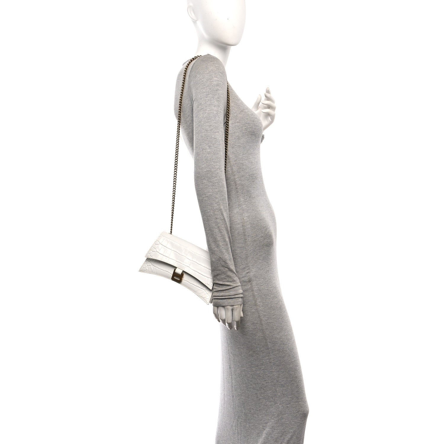 Balenciaga Calfskin Crocodile Embossed Small Crush Chain Bag White 2 of 12
