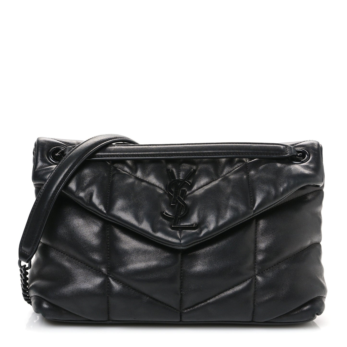 Lambskin Quilted Monogram Monochrome Small Loulou Puffer Chain Satchel Black
